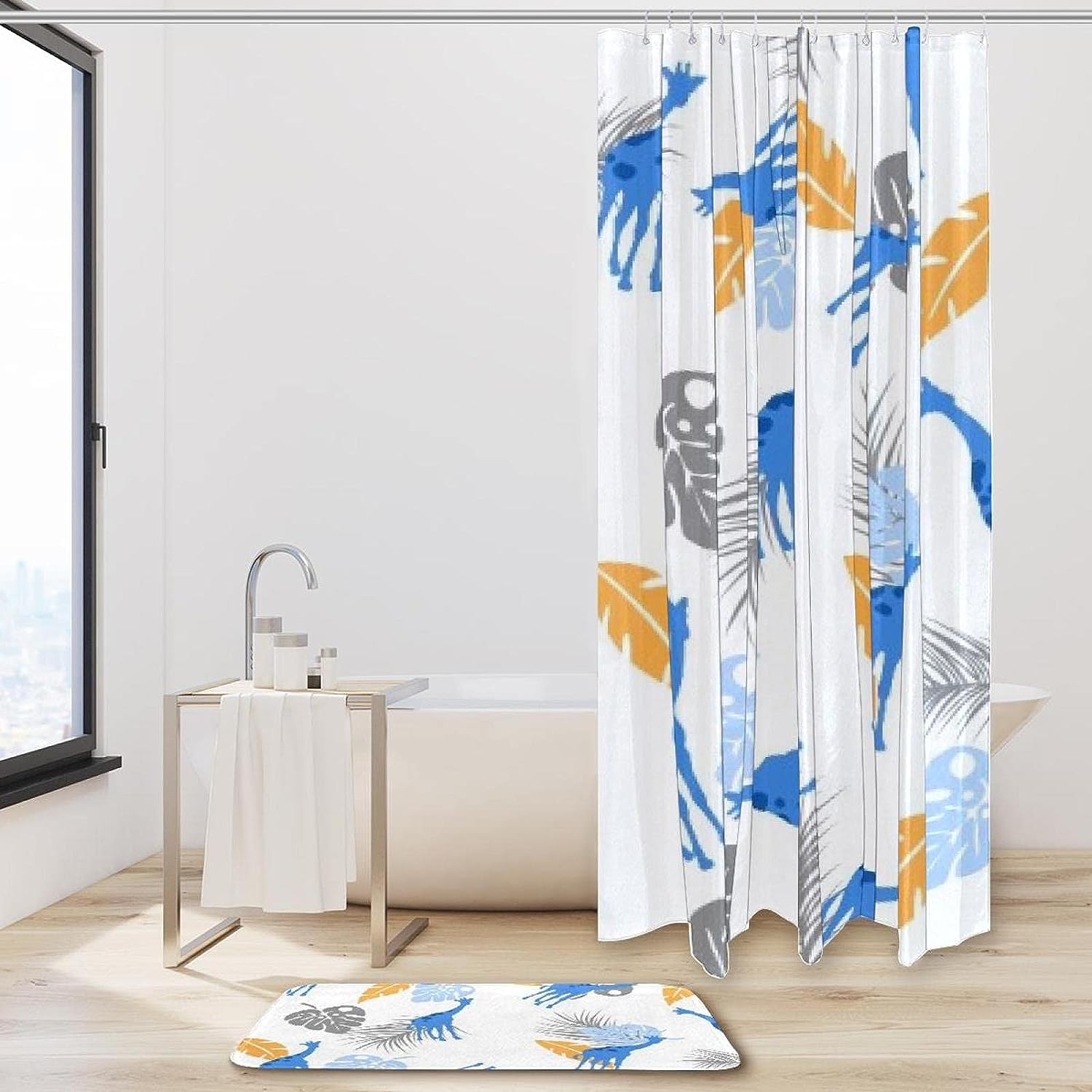 Giraffe and Tropical Plants Waterproof Shower Curtain for Nature Bathroom Decor