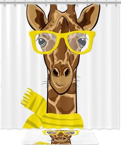 Giraffe in Winter Shower Curtain with Microfiber Accents - Animal Themed Bathroom Decor
