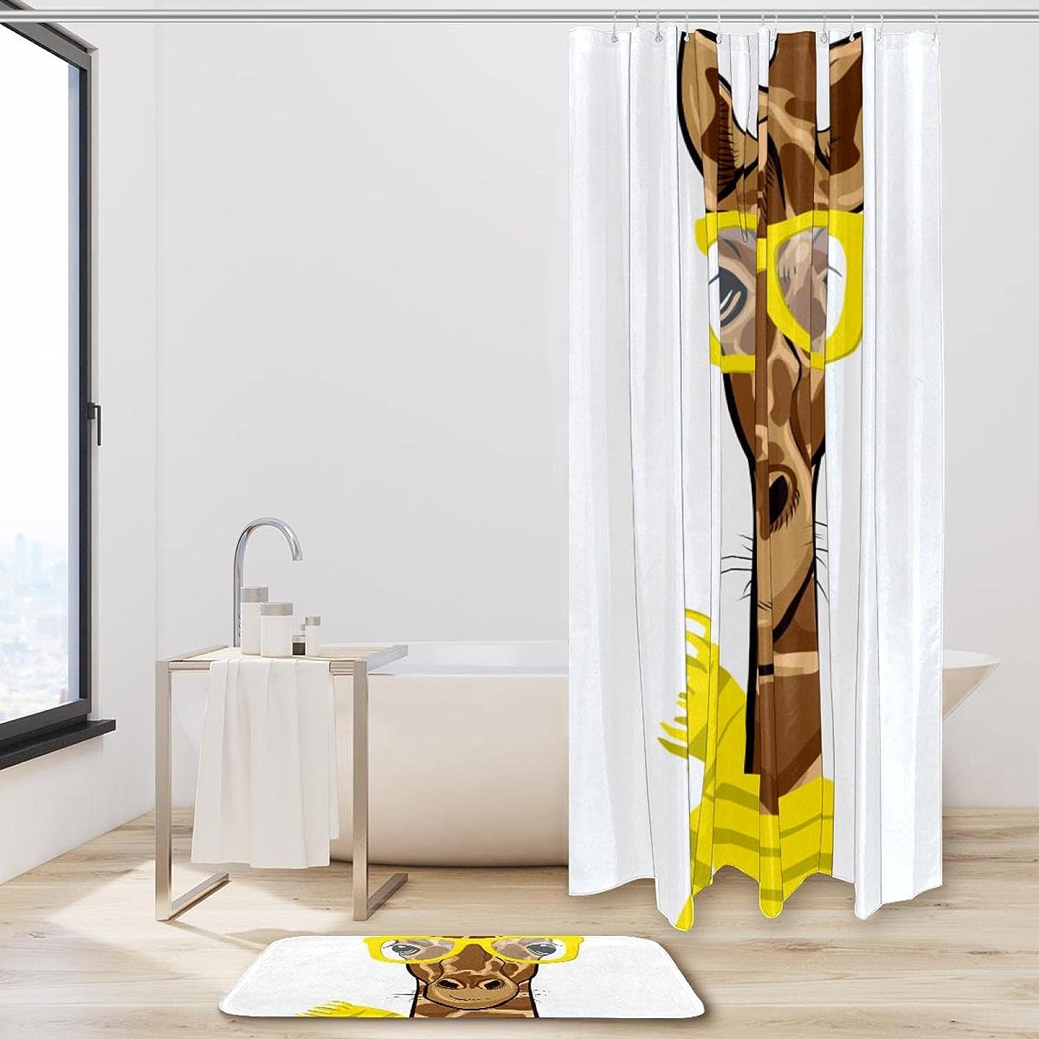 Giraffe in Winter Shower Curtain with Microfiber Accents - Animal Themed Bathroom Decor