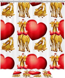 Giraffes with Hearts Waterproof Shower Curtain for Romantic Bathroom Decor