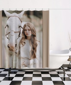 Girl and Her Horse Shower Curtain Equestrian Bathroom Decor