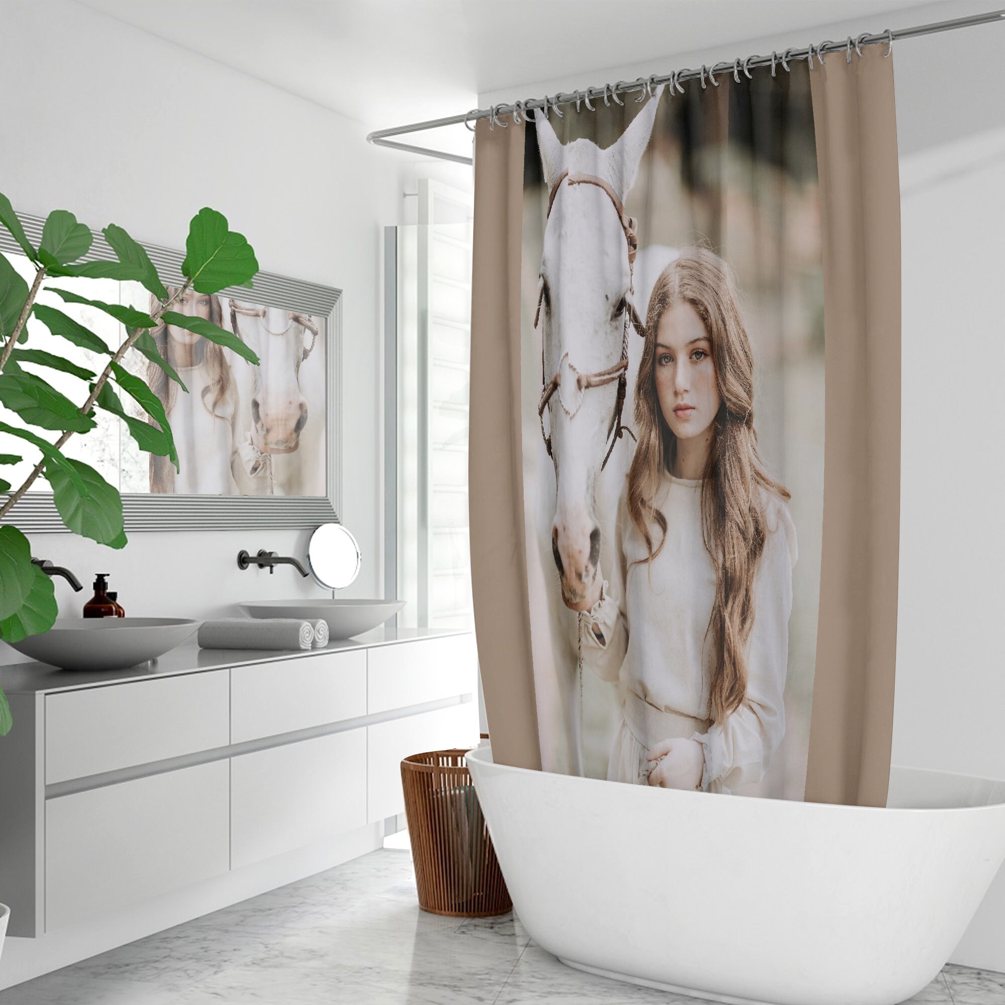 Girl and Her Horse Shower Curtain Equestrian Bathroom Decor Bluefink