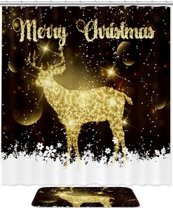 Glittery Deer Elk Background Printing Waterproof Shower Curtain 