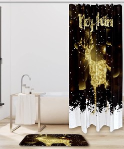 Glittery Deer Elk Background Printing Waterproof Shower Curtain