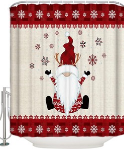Gnome Snowflake Farmhouse Xmas Shower Curtain - Cute Christmas Bathroom Decor