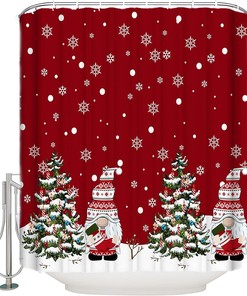 Gnome Snowflake Xmas Tree Ornaments Balls Shower Curtain - Whimsical Christmas Bathroom Decor