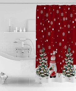 Gnome Snowflake Xmas Tree Ornaments Balls Shower Curtain - Whimsical Christmas Bathroom Decor