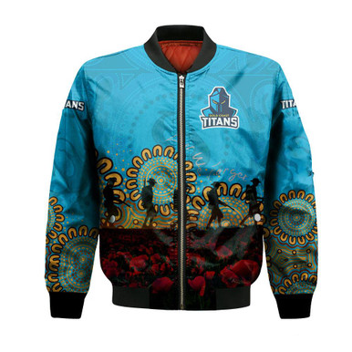 Gold Coast Titans Bomber Jacket Aboriginal Rugby Anzac Day Poppy With Soldiers- NRL