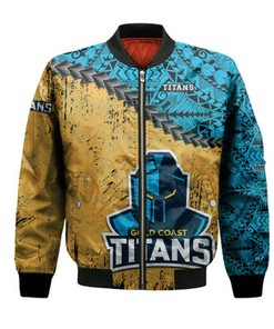 Gold Coast Titans Bomber Jacket Grunge Polynesian Tattoo - NRL