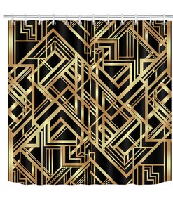 Gold Geometric Pattern Shower Curtain Black Background Bathroom Decor