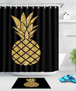 Gold Glitter Pineapple Waterproof Fabric Shower Curtain Liner with Hooks - Bathroom Accessories
