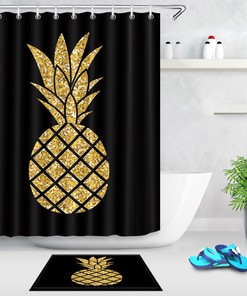 Gold Glitter Pineapple Waterproof Fabric Shower Curtain Liner with Hooks - Bathroom Accessories