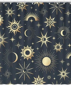Gold Sun Moon Shower Curtain for Your Mystical Bathroom Decor