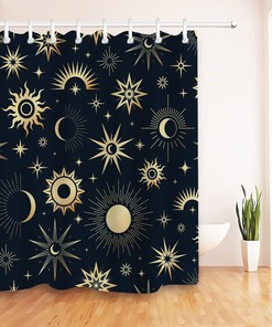 Gold Sun Moon Shower Curtain for Your Mystical Bathroom Decor