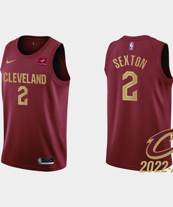 Gold is Back Cleveland Cavaliers 2 Collin Sexton 2022-23 Icon Edition Wine Men Jersey