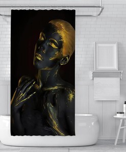 Golden Black Art African American Girl Shower Curtain - 3D Printing Quick Drying Fabric Bath Decor