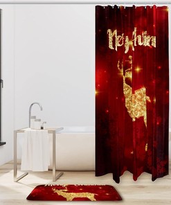 Golden Elk Christmas Deer Waterproof Shower Curtain for Festive Bathroom Decor
