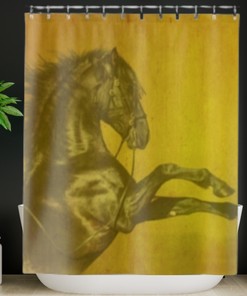 Golden Haze Black Horse Shower Curtain for Rustic and Country Bathroom Decor
