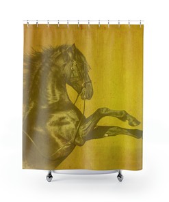 Golden Haze Black Horse Shower Curtain for Rustic and Country Bathroom Decor