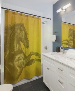 Golden Haze Black Horse Shower Curtain for Rustic and Country Bathroom Decor
