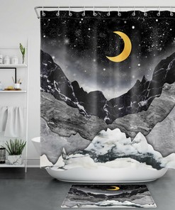 Golden Moon Mountains Abstract Marble Texture Shower Curtain for Luxurious Bathroom Decor