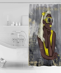 Golden Paint African American Girl Shower Curtain - Elegant Fabric Bath Curtain for Bathroom Decor