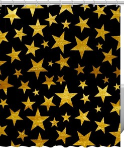 Golden Stars Black Background Shower Curtain for Home Bathroom Decor