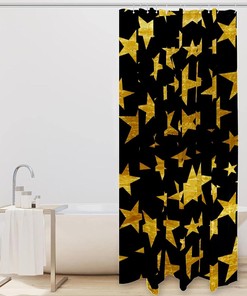 Golden Stars Black Background Shower Curtain for Home Bathroom Decor