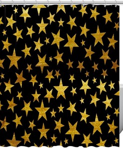 Golden Stars Black Pattern Shower Curtain for Home Bathroom Decor