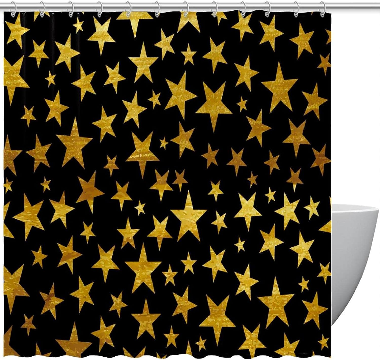 Golden Stars Black Pattern Shower Curtain for Home Bathroom Decor