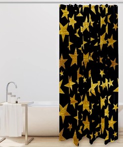 Golden Stars Black Pattern Shower Curtain for Home Bathroom Decor