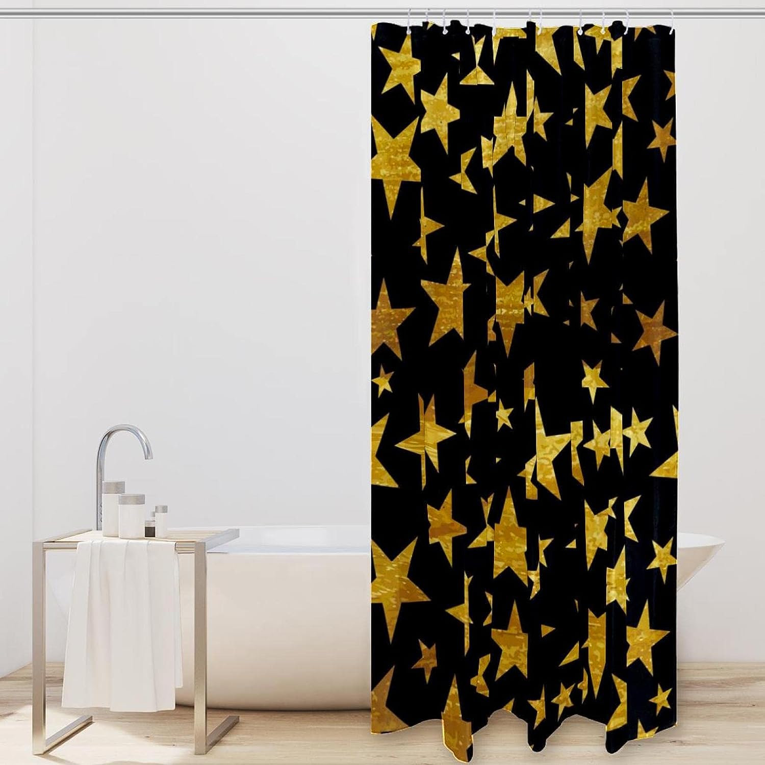 Golden Stars Black Pattern Shower Curtain for Home Bathroom Decor