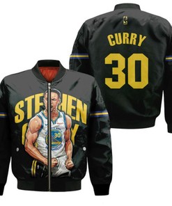 Golden State Warriors Stephen Curry 30 NBA 2021-22 City Edition Black Gift For Warriors Fans Bomber Jacket