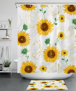 Golden Sunflower Shower Curtain Geometric Pattern Bathroom Decor