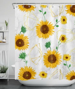 Golden Sunflower Shower Curtain Geometric Pattern Bathroom Decor