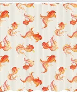 Goldfish Sea Animals Cloth Fabric Shower Curtain, Bubble Eye Pattern Illustration, Bathroom Decor