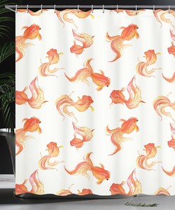 Goldfish Sea Animals Cloth Fabric Shower Curtain, Bubble Eye Pattern Illustration, Bathroom Decor