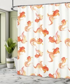 Goldfish Sea Animals Cloth Fabric Shower Curtain, Bubble Eye Pattern Illustration, Bathroom Decor