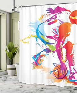 Golf Club Photography Shower Curtain, Sports Bathroom Decor with Macro Print, Fern Green Blue White Cloth Fabric