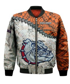 Gonzaga Bulldogs Bomber Jacket Grunge Polynesian Tattoo- NCAA