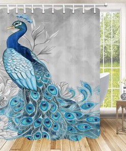 Gorgeous Blue Peacock Feather Shower Curtain - Waterproof Fabric Bathroom Decor