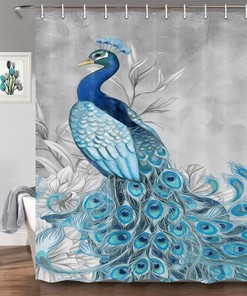 Gorgeous Blue Peacock Feather Shower Curtain - Waterproof Fabric Bathroom Decor