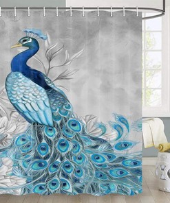 Gorgeous Blue Peacock Feather Shower Curtain - Waterproof Fabric Bathroom Decor