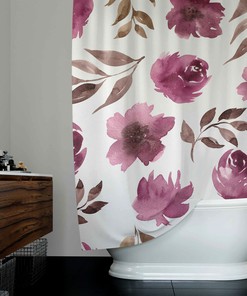 Gorgeous Mauve Pink Roses and White Boho Shower Curtain with Watercolor Effect