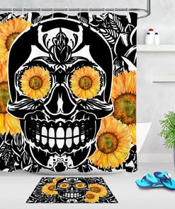 Gothic Skull Sunflowers Waterproof Fabric Shower Curtain for Bathroom Decor