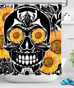 Gothic Skull Sunflowers Waterproof Fabric Shower Curtain for Bathroom Decor