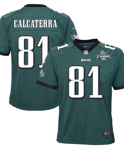 Grant Calcaterra 81 Philadelphia Eagles Super Bowl LVII Champions 2 Stars 2 Stars Youth Game Jersey - Black