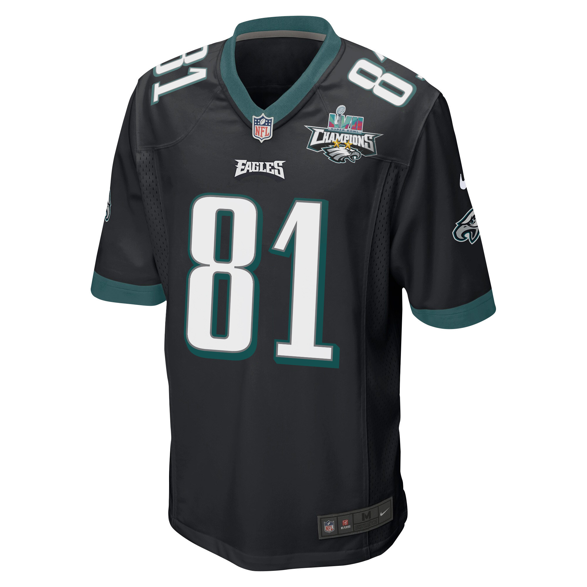 Grant Calcaterra 81 Philadelphia Eagles Super Bowl LVII Champions 2 Stars Men Game Jersey - Black