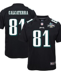 Grant Calcaterra 81 Philadelphia Eagles Super Bowl LVII Champions 2 Stars Youth Game Jersey - Black