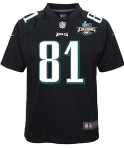 Grant Calcaterra 81 Philadelphia Eagles Super Bowl LVII Champions 2 Stars Youth Game Jersey - Black
